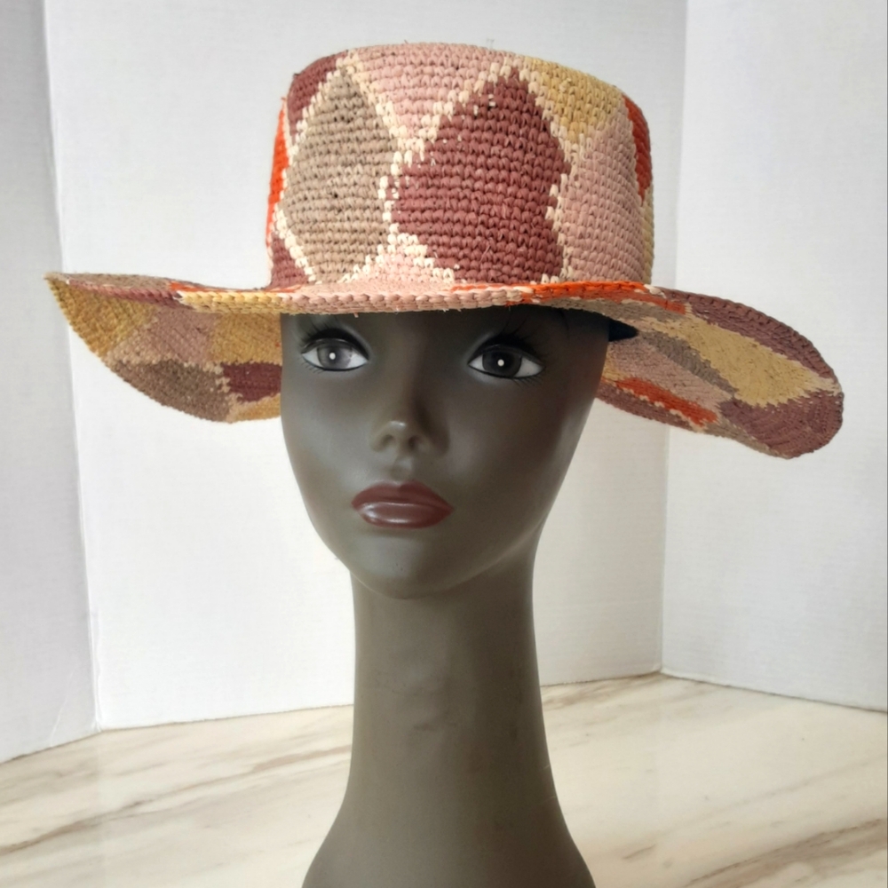 ANTHROPOLOGIE GREENPACHA Orange Mot Uni-Sex Panama Hat Sz M  NWT MSRP: $250